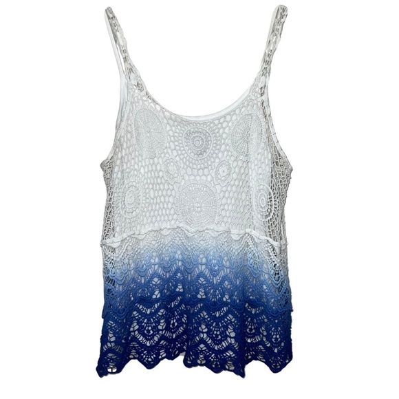 INC Tank Top Ombre Crocheted Blue and White with Attached Cami Liner Size Medium - Picture 1 of 8